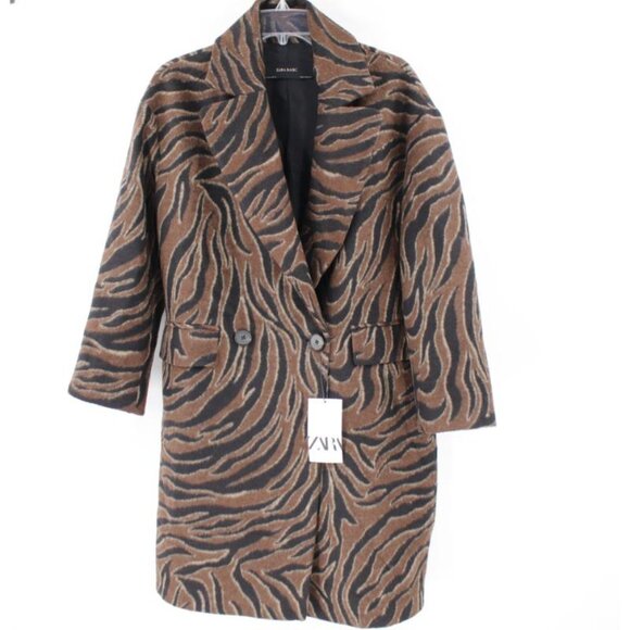 NWT Zara overcoat womens XS double breasted animal print straight cut coat - Picture 1 of 16